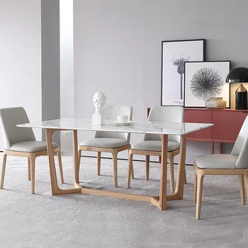 Мраморная мука Простой бытовой прямоугольный кухонный стол на 4 персоны Скандинавская мебель из массива дерева Обеденный стол и стулья Мебель