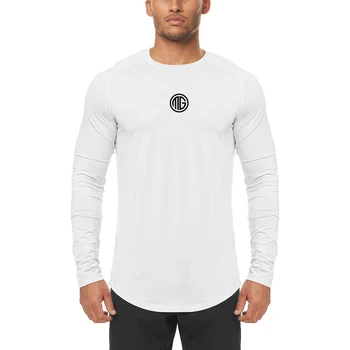 Мужская компрессионная футболка с длинным рукавом для занятий в тренажерном зале, футболка для бега, осенняя дышащая быстросохнущая тонкая спортивная одежда для баскетбола