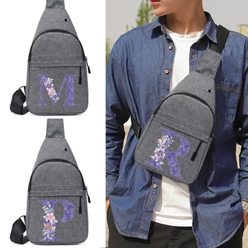 Мужская нагрудная сумка, сумка через плечо, повседневная парусиновая спортивная сумка для путешествий на открытом воздухе, поясная сумка, сумка для хранения фиолетовых цветов и писем.