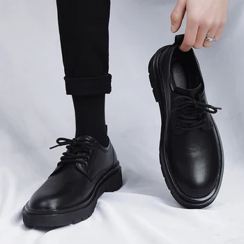 Мужская обувь 2023, Новая летняя британская черная Повседневная кожаная обувь, мужская обувь для студентов-бизнесменов, Модная обувь для работы с большой головой