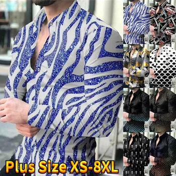 Мужская Повседневная Социальная Рубашка с длинным Рукавом, Модная Приталенная Рубашка с воротником на пуговицах, Мужские Высококачественные Мужские топы, Деловое Платье XS-8XL