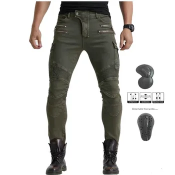 Мужские брюки в стиле милитари с зелеными джинсами, персонализированные для отдыха джинсы мужские Брюки для верховой езды на мотоциклах CalçA Masculina Pantalones