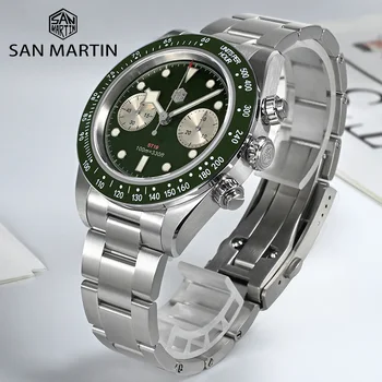 Мужские спортивные часы San Martin Chronograph Panda BB 100M Водонепроницаемые наручные часы Seagull ST1901 с автоматическим механическим приводом для дайверов Sapphire