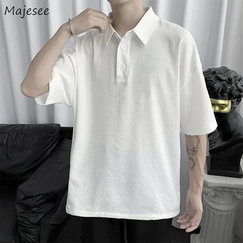 Мужские футболки в элегантном стиле, динамичный отложной воротник, японская простая универсальная подростковая мода, уличная одежда для красивых студентов Ulzzang