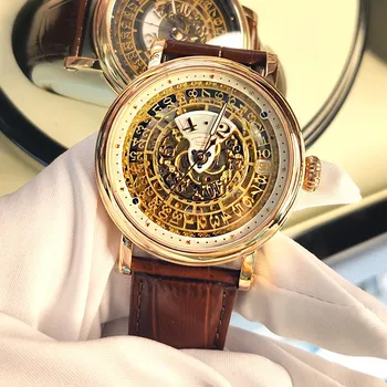 Мужские часы BORMAN Classic со скелетонированным циферблатом, автоматические механические часы, коричневый ремешок из натуральной кожи, сапфировое стекло, водонепроницаемые мужские часы 50 м