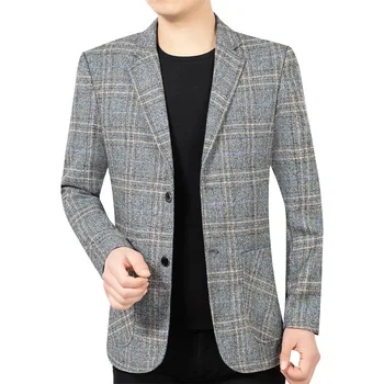 Мужской пиджак среднего возраста 2023 Весна и осень, новая повседневная одежда, папин костюм в клетку, мужские пальто, дизайнерская роскошь