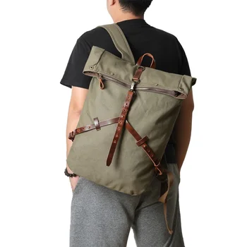 Мужской рюкзак M406 из парусины нового стиля, школьный рюкзак для отдыха на природе в европейском и американском стиле, Большой дорожный рюкзак, Кожаная сумка для альпинизма