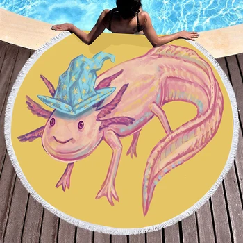 Мультяшное круглое пляжное полотенце, Пляжное одеяло с милой мультяшной Саламандрой, защищенное от песка, впитывающее быстросохнущее полотенце для бассейна, Портативный коврик для пикника