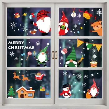 Мультяшный Санта Клаус Электростатическая наклейка на стену Стеклянные окна Домашний декор Наклейки с Рождественскими украшениями Новогодние обои