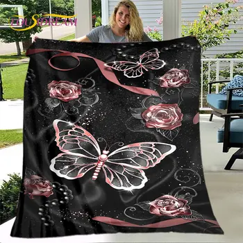 Мягкое плюшевое одеяло с 3D красочным рисунком бабочки, фланелевое одеяло, покрывало для гостиной, спальни, кровати, дивана, покрывала для пикника, малыша