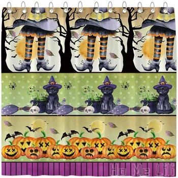 Набор занавесок для душа Halloween Witch От Ho Me Lili С крючками, Акварельным рисунком Черной Кошки и тыквы, декор для ванной комнаты