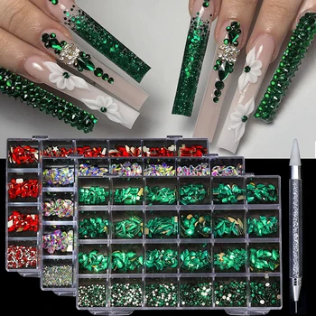 Набор украшений с бриллиантами на 24 сетки для украшения ногтей Nail Ab Плоская дрель для ногтей Nail Art Luxe Nail Shaped Diamond Illusion Color