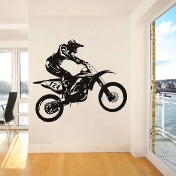 Наклейка на стену для мотокросса на мотоцикле, виниловые наклейки на окна в крутом стиле, обои для домашнего декора для спальни для подростков, мужской пещерный клуб E368