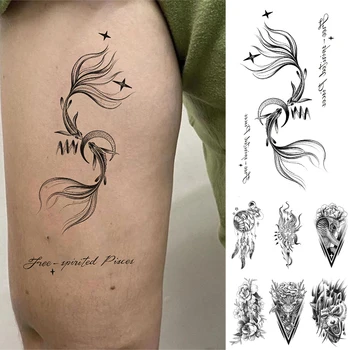 Наклейка с временной татуировкой на руках и лице для мужчин и женщин, цветок Луны, Рыбы, Созвездия Боди-арта на руке, шее, плече, ключице
