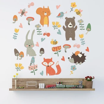 Наклейка с изображением лесных животных на стену для детских комнат, украшения спальни, обои, настенные росписи, наклейки для домашнего искусства, комбинированные наклейки с героями мультфильмов