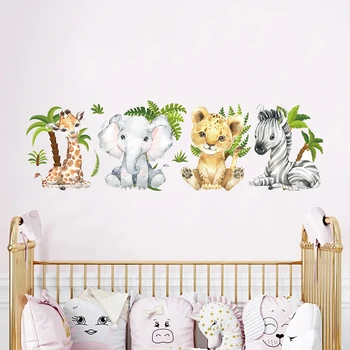 Наклейки на стены с животными в джунглях Сафари для детей, мальчиков и девочек, украшение детской комнаты, Декор для детской комнаты, обои, Слон, Жираф, дерево