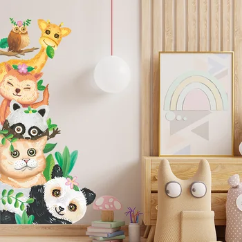 Наклейки на стены с мультяшными животными, наклейки для детских комнат, Крадущийся слон, панда, обои для детской комнаты, украшение детской комнаты