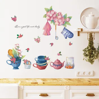 Наклейки на стены с растениями, наклейки на стены с цветами для гостиной, плакаты на стену с заваркой, художественные фрески, виниловые обои для кухонного шкафа