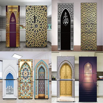 Наклейки на холодильник в мусульманском стиле, Самоклеящаяся настенная паста Waterpoof, шкаф, дверца холодильника, Декор для шкафа, Съемная художественная роспись