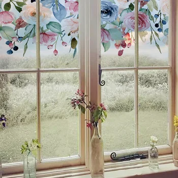 наклейки с весенними цветами и листьями 40x110 см, стеклянные оконные двери, декоративная наклейка, статическое прилипание, защитная пленка для окон из ПВХ, сделай сам, блок конфиденциальности