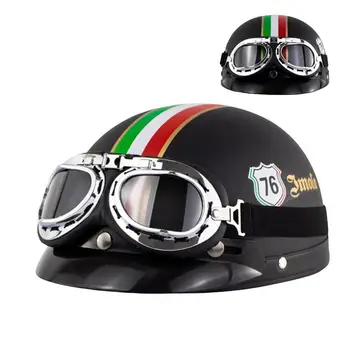 Наполовину мотоциклетный шлем с открытым лицом, электрический велосипедный шлем, очки, козырек для скутера, Велосипедный туристический винтажный шлем