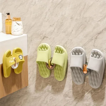 Настенный органайзер для обуви в ванной, бесплатная вешалка для тапочек, Компактная вешалка для хранения, Крючок для хранения тапочек в ванной