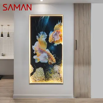 Настенный светильник SAMAN, современная креативная фигурка Золотой Рыбки, светодиодные бра, прямоугольная настенная лампа для дома