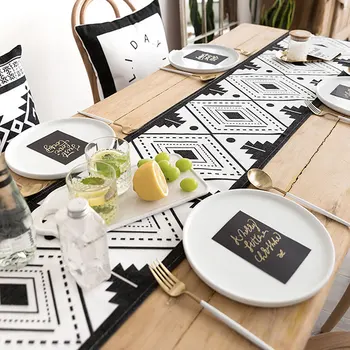 Настольная дорожка в богемном стиле, простые черно-белые скатерти для обеденного стола, домашний декор, проживание в семье, современная модная настольная дорожка