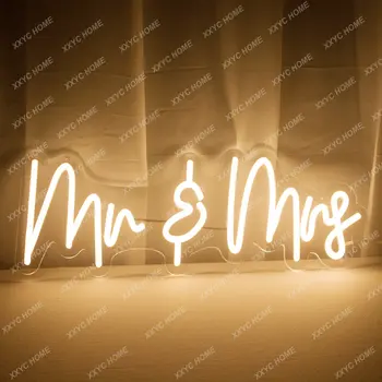 Неон Мистер и миссис знак света Затемняемый светодиодный гибкий неон стена декор свет знак для свадьбы, освещенные свадебные знак Господин Госпожа
