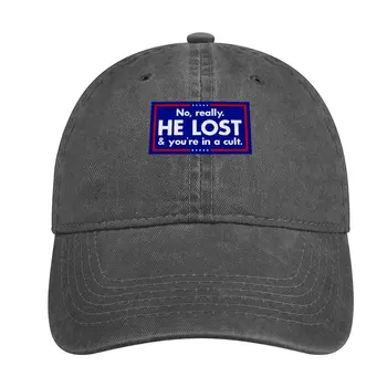Нет, правда, он проиграл, и ты в культовой ковбойской шляпе с наклейкой, кепке для гольфа, шляпе с откидной спинкой, роскошной кепке с помпонами, мужской шляпе, женской