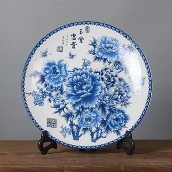 Новая керамическая тарелка Lucky в китайском стиле, китайский сине-белый фарфор, набор кронштейнов для фарфоровых тарелок 26 см, свадебный подарок