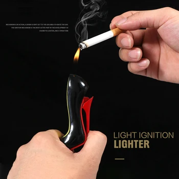 Новая мини-зажигалка на высоком каблуке, Ветрозащитный фонарик, Милая модная Бутановая Надувная Женская зажигалка, Аксессуары для курения, Креативный подарок