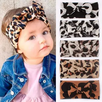Новая эластичная леопардовая повязка на голову для маленьких девочек с бантом, повязки на голову для новорожденных малышей, детские головные уборы с цветочным принтом, реквизит для фотосъемки