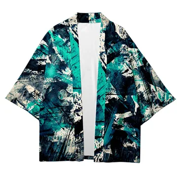Новое поступление, Традиционное Кимоно в японском стиле с принтом Граффити, Мужские Рубашки-кардиганы Юката, Косплей, Хаори, Негабаритные Уличные топы