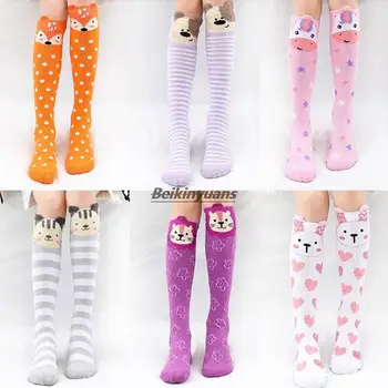 Новые весенне-осенние детские носки со стереонаушниками с мультяшными животными, хлопковые гольфы для девочек до колена