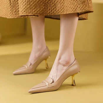 Новые весенне-осенние женские туфли-лодочки из натуральной кожи на высоком каблуке с острым носком, женские туфли на тонком каблуке, однотонная обувь ручной работы Mary Janes