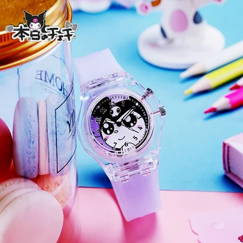 Новые Детские Часы Sanrio Kawaii Kuromi Cinnamoroll Аниме Милые Студенческие Наручные Силикагелевые Вращающиеся Украшения Игрушки для Девочек
