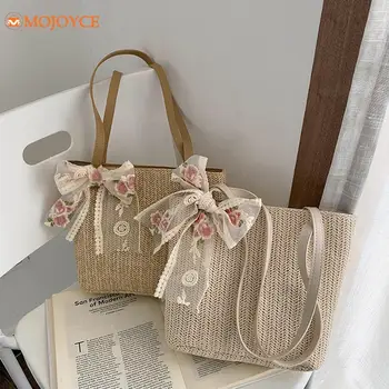 Новые маленькие пляжные сумки, женские летние сумки, плетеная цветочная кружевная лента, сумка-тоут, повседневная женская большая сумка