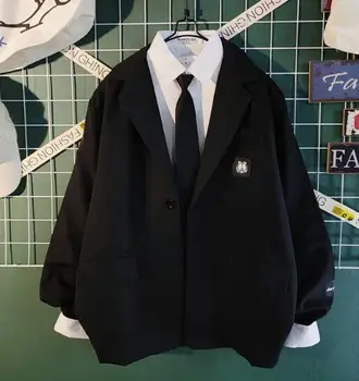 Новый весенний мужской костюм академического стиля Черно-белого цвета с длинным рукавом, однобортный свободный хлопковый пиджак A170