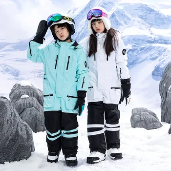 Новый зимний лыжный костюм, комплект одежды для детей, Непромокаемые теплые комбинезоны для мальчиков и девочек, одежда для активного катания на сноуборде, комбинезон