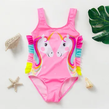 Новый купальник для девочек 2021 года, купальник для девочек от 3 до 10 лет, цельный купальник для девочек с единорогом, Детская пляжная одежда, купальный костюм