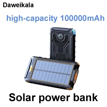 Новый портативный аккумулятор солнечной энергии 100000 мАч для беспроводной зарядки внешнего аккумулятора Powerbank с мощной светодиодной подсветкой для iphone Xiaomi Sumsung