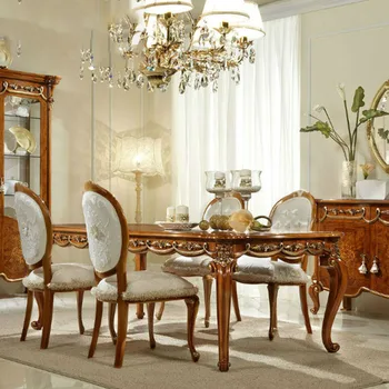 Обеденный стол и стул из массива дерева в европейском стиле, комбинированный прямоугольный роскошный небольшой семейный обеденный стол, бытовой один стол a