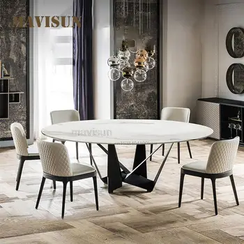 Обеденный стол и стулья из итальянской каменной плиты на заказ, современный минималистичный круглый стол в ресторане отеля, мебель для небольших квартир