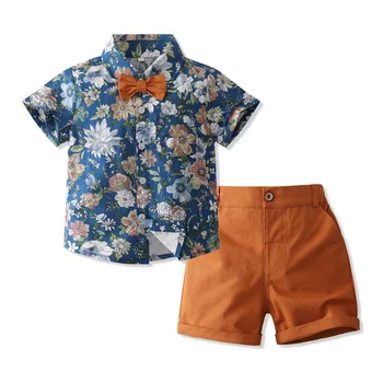 Одежда для мальчиков от 1 до 2 лет, комплект официальной одежды для мальчиков, рубашки с принтом, Летний детский строгий костюм для мальчиков с коротким рукавом от 12 до 18 месяцев