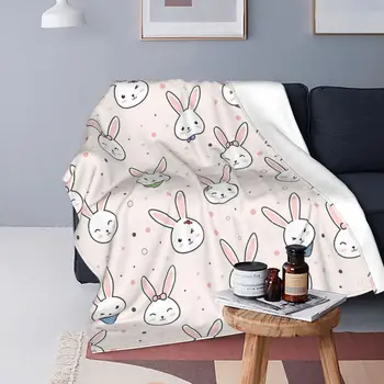 Одеяла с изображением кролика с животным рисунком, бархат, весна / осень, милые животные, портативные легкие одеяла для дивана, офисного коврика