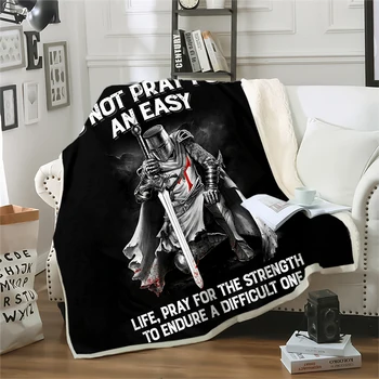Одеяло HX Knights Templar Не молитесь о простом зимнем одеяле с 3D-принтом для кроватей, офисном плюшевом одеяле для сохранения тепла, плюшевом одеяле