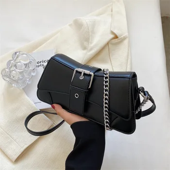 Однотонная женская сумка на цепочке через плечо, маленькая сумочка и кошелек из искусственной кожи, винтажный роскошный бренд, женская сумка-слинг с клапаном через плечо