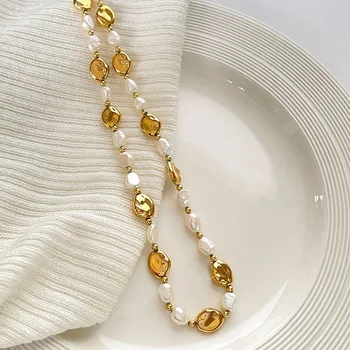 Ожерелье из натурального жемчуга, расшитое бисером, ожерелья из нержавеющей стали для женщин, минималистичные изысканные украшения, водонепроницаемые летние украшения