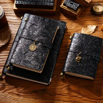 Оригинальный дорожный блокнот с резьбой в стиле ретро из воловьей кожи, ручной блокнот, канцелярские принадлежности, ручная книга, творческий дневник